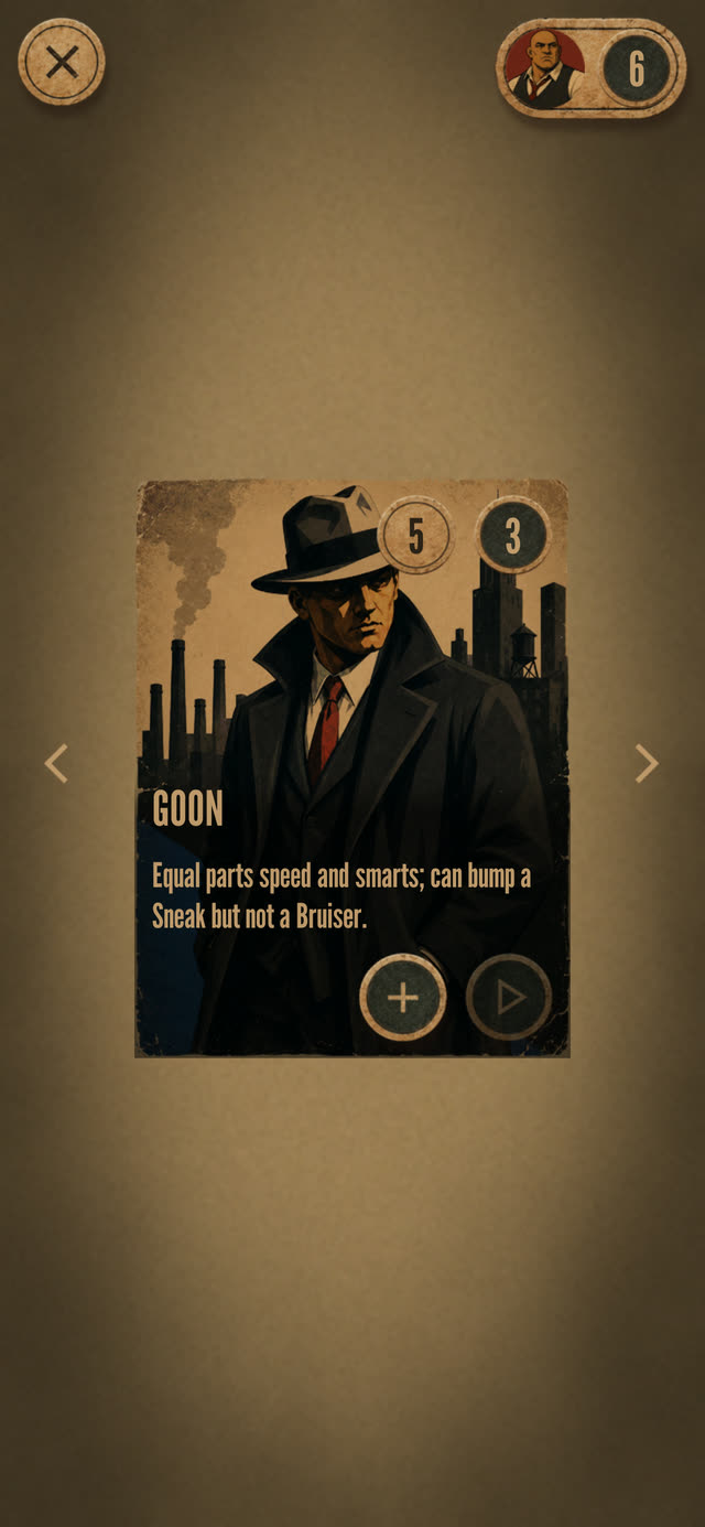 Goon character card with stats and ability text